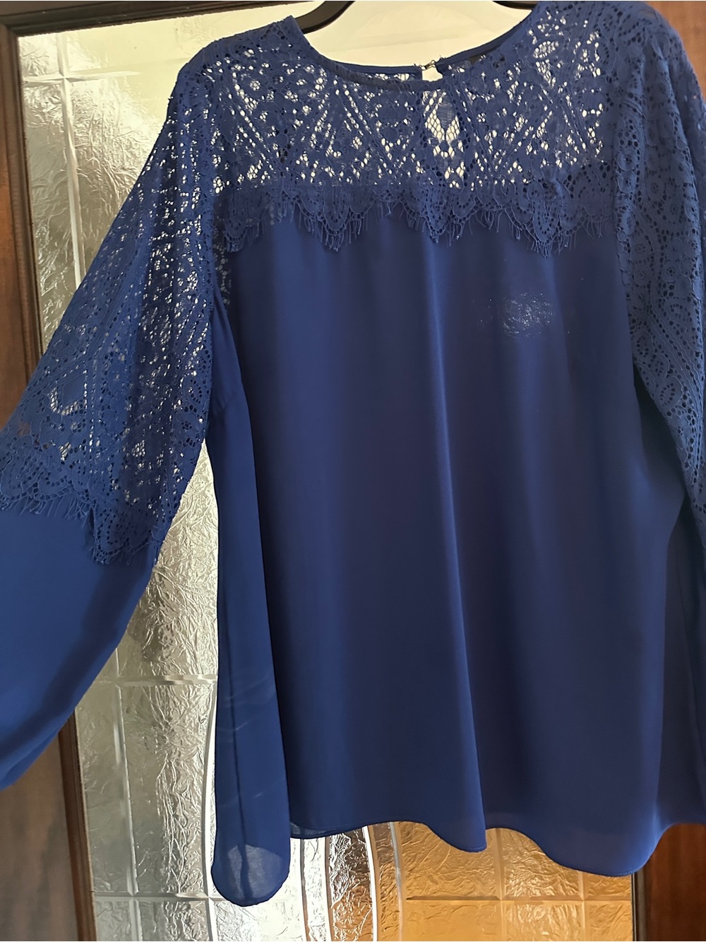 City Chic Royal Blue Lace Yoke Long Sleeve Blouse